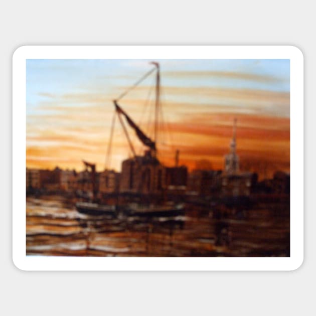 SAILING BARGE PASSING ST MARY'S CHURCH ROTHERHITHE LONDON Sticker by MackenzieTar